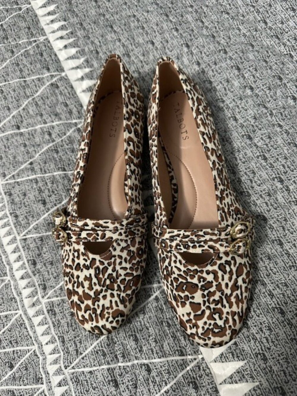 Talbots Vera Leopard Print Mary Jane Flats Gold Buckle Sz 7.5 Quiet Luxury NWOT - Picture 3 of 13